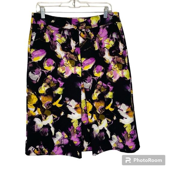 Liz Claiborne Black Floral Inverted Pleated Pockets Skirt 10 Tall Lined Side Zip - Picture 2 of 12